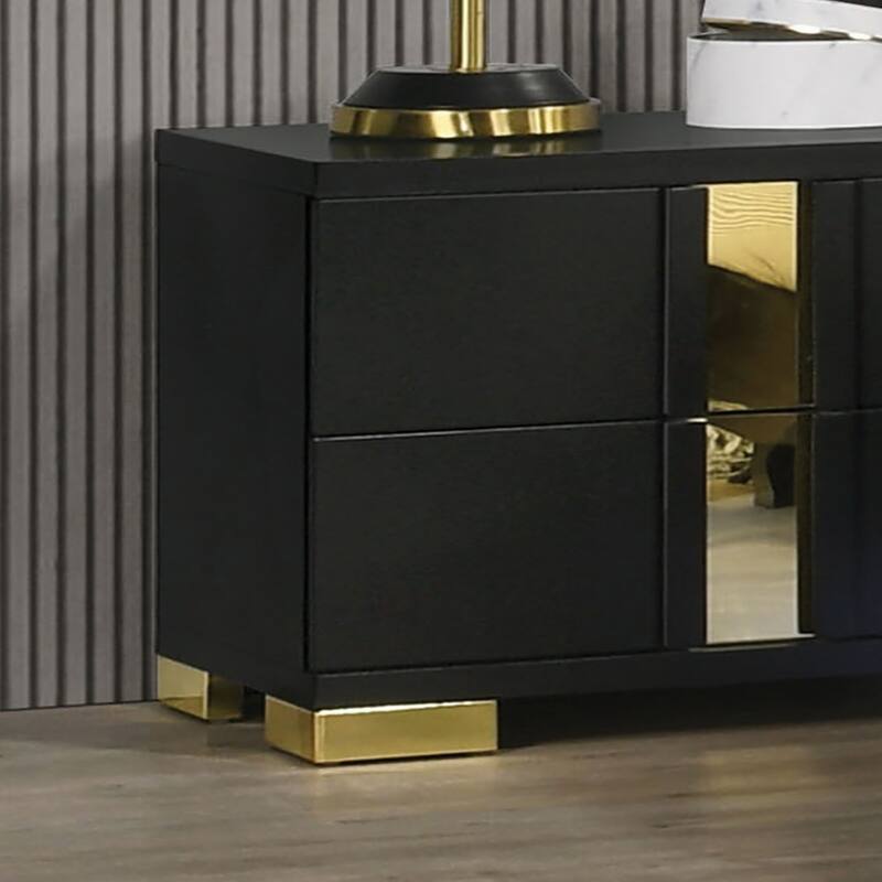 Black And Gold Trim 1pc Nightstand Bracketed Metal Legs Acrylic Trim