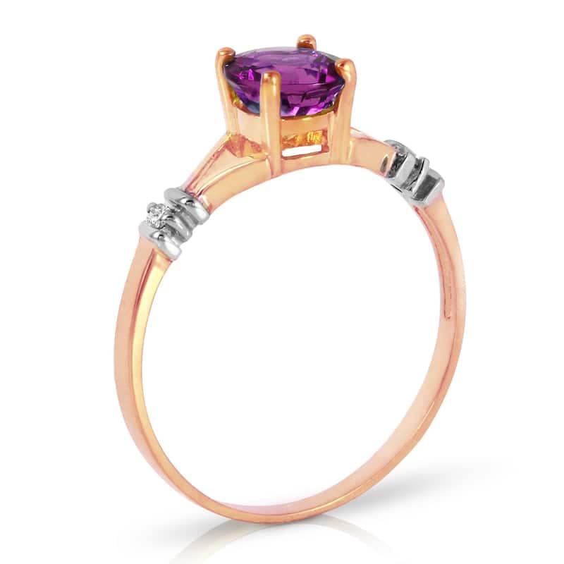 14K Solid Gold 0.92 Carat Diamond Ring w/ Round Cut Amethyst Gemstone