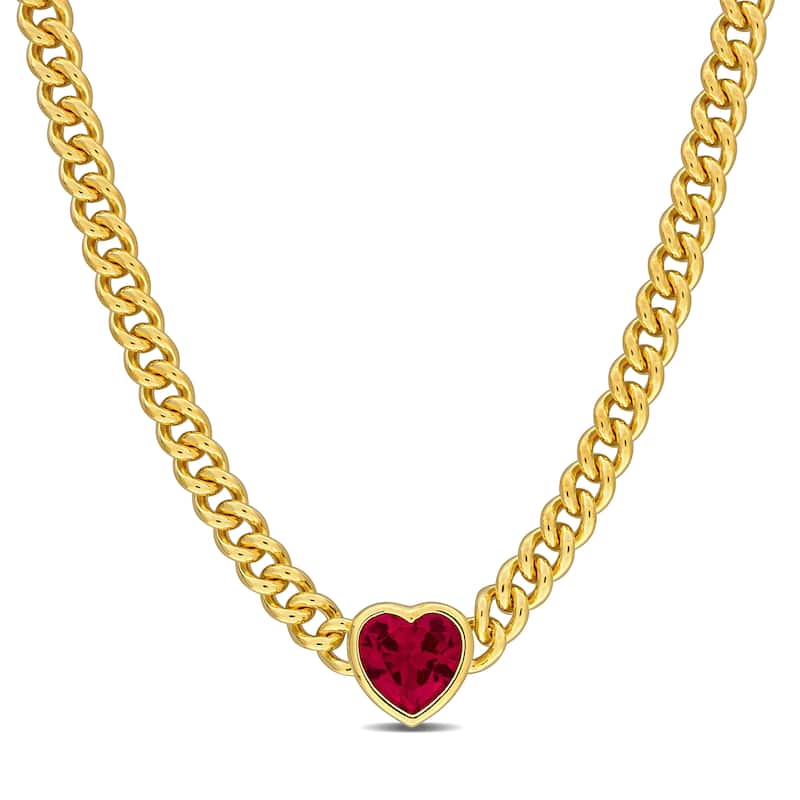 Miadora 2.85ct TGW Created Ruby Necklace Silver in 18K Yellow Gold Silver