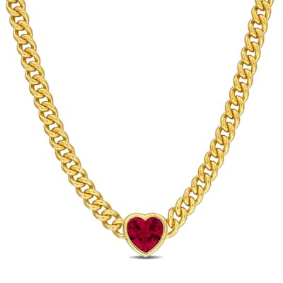 Miadora 2.85ct TGW Created Ruby Necklace Silver in 18K Yellow Gold Silver