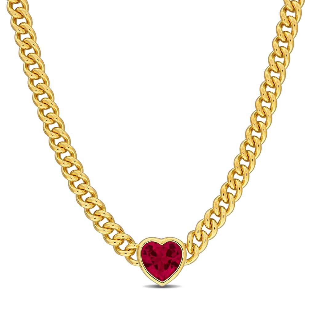Miadora 2.85ct TGW Created Ruby Necklace Silver in 18K Yellow Gold Silver