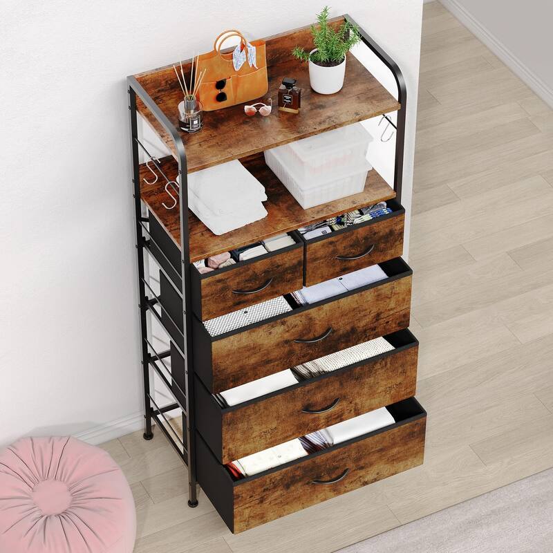 5 Drawers Dresser for Bedroom with Shelf