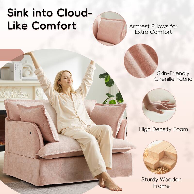 Roomfitters 47.2" Oversized Accent Chair, Chenille Armchair with Deep Wide Seat, Throw Pillows, Modern Lounge Sofa