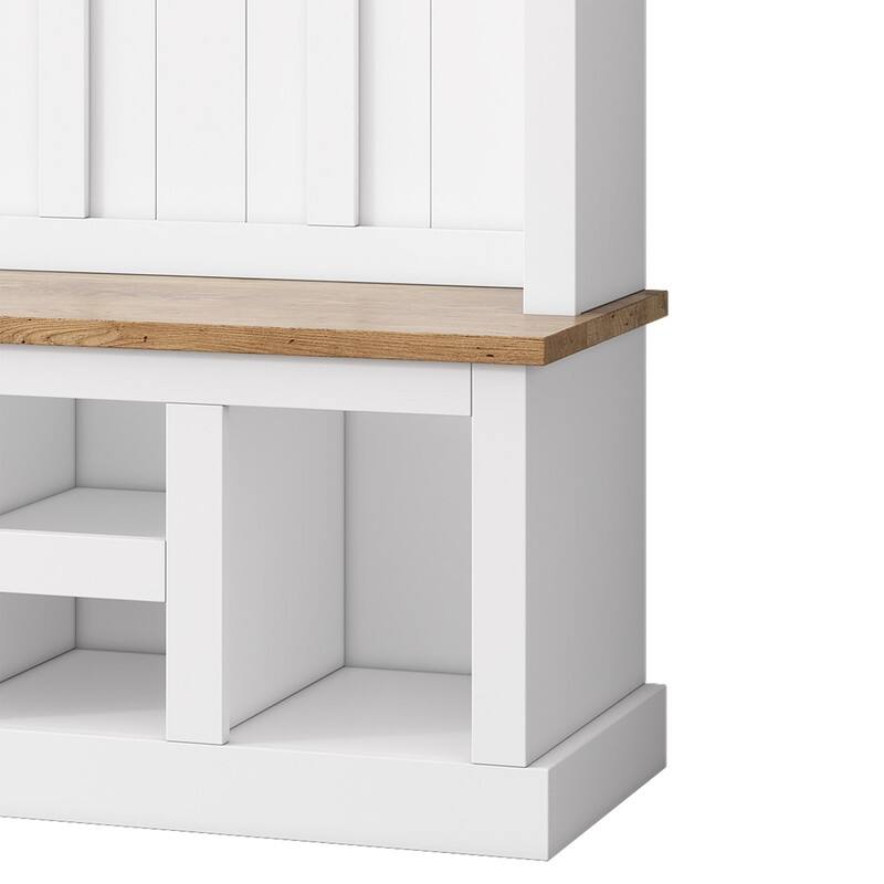 Modern Hall Tree with Wide Storage Seating Bench, Entryway Shoe Cabinet with 13 Compartments, Elegant Coat Rack with 6 Hooks