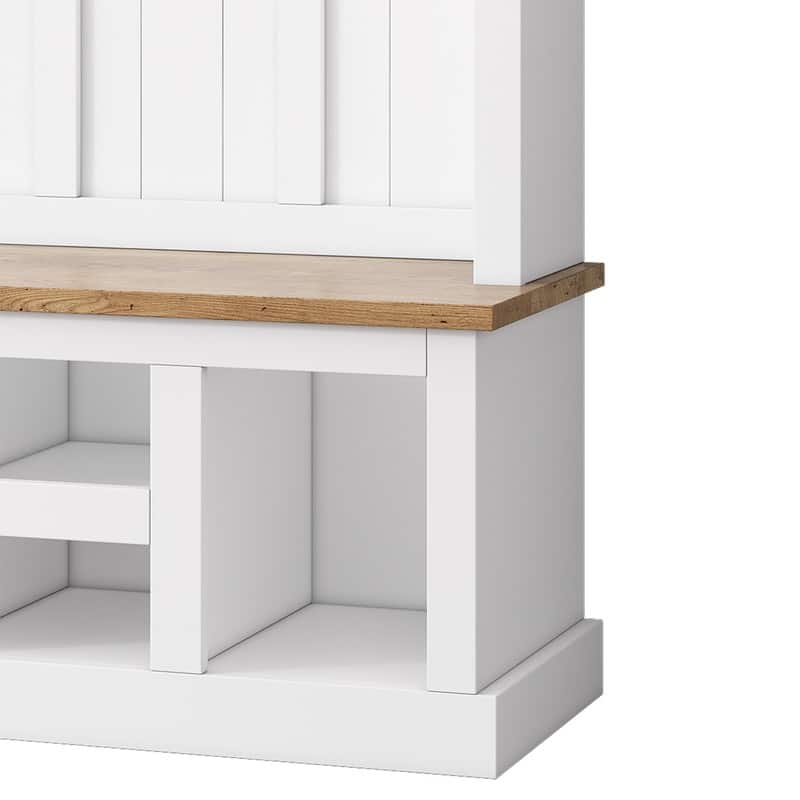 Wide Hall Tree with Shoe Storage Bench, Entryway Shoe Cabinet with 13 Compartments, Elegant Coat Rack w/ 6 Hooks & Shoe Cubbies