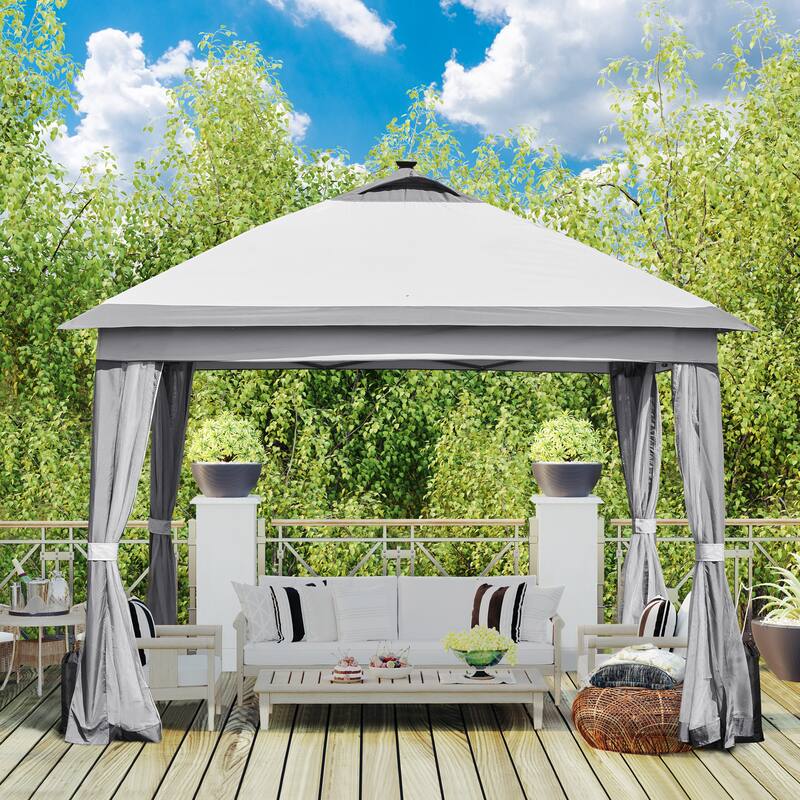 Yaheetech 11x11ft Garden Gazebo Canopy with Mesh Netting & LED Lights