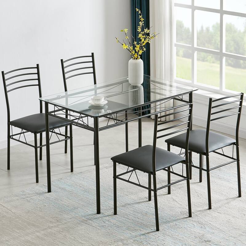 VECELO Sliver Dining Table and Chairs, Dining Sets with 4 Placemats