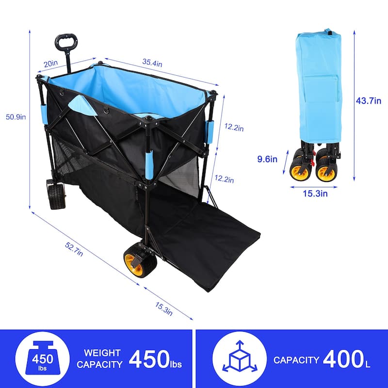 Extra Long Extender Folding Wagon Cart, Garden Shopping Beach Cart