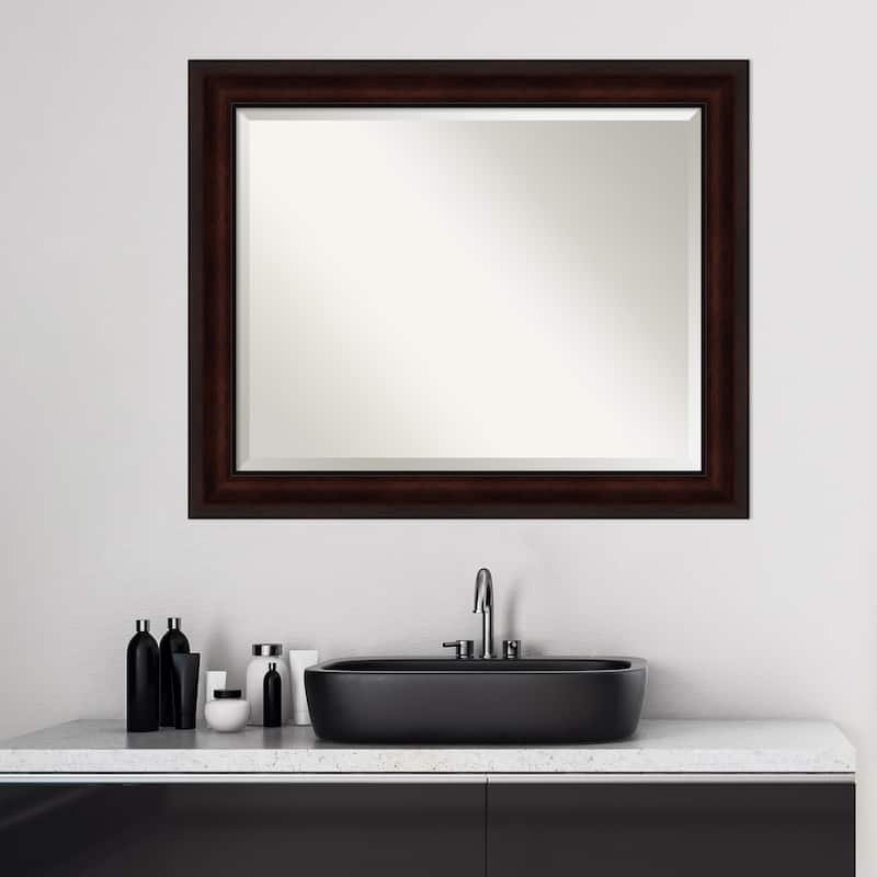 Beveled Bathroom Wall Mirror - Coffee Bean Brown Frame - Coffee Bean Brown