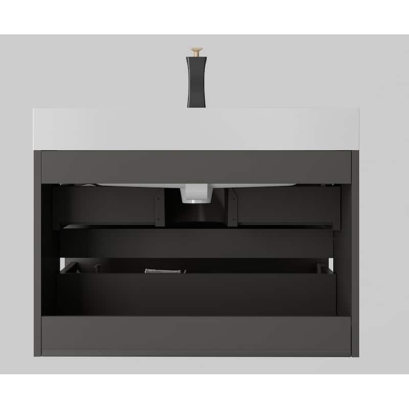 30" Wall-Mounted Bathroom Vanity with Double Door Storage, Solid Wood Frame, Space-Saving Design, Anti-Scratch Floor Mat