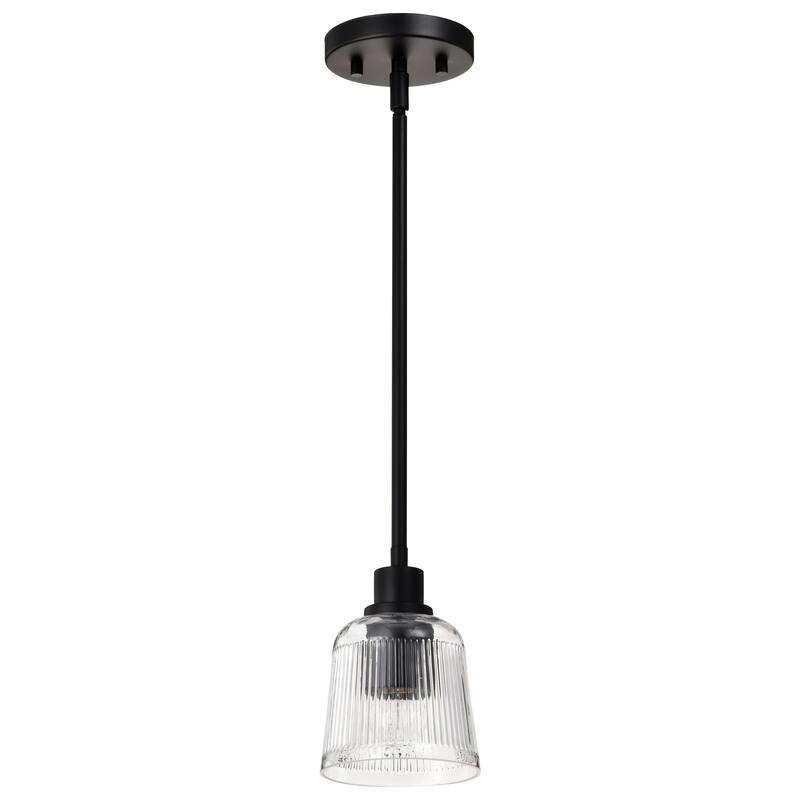 Grayson 1 Light Mini Pendant Matte Black Finish Clear Ribbed Glass - Matte Black