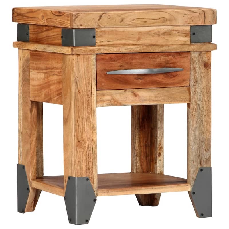 vidaXL Nightstand Storage Cabinet Bedside Table with Drawer Solid Wood Acacia