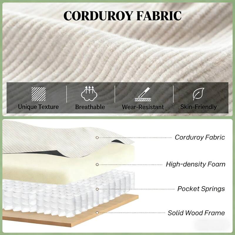 72.8" Modern L-Shaped Corduroy Sectional Sofa