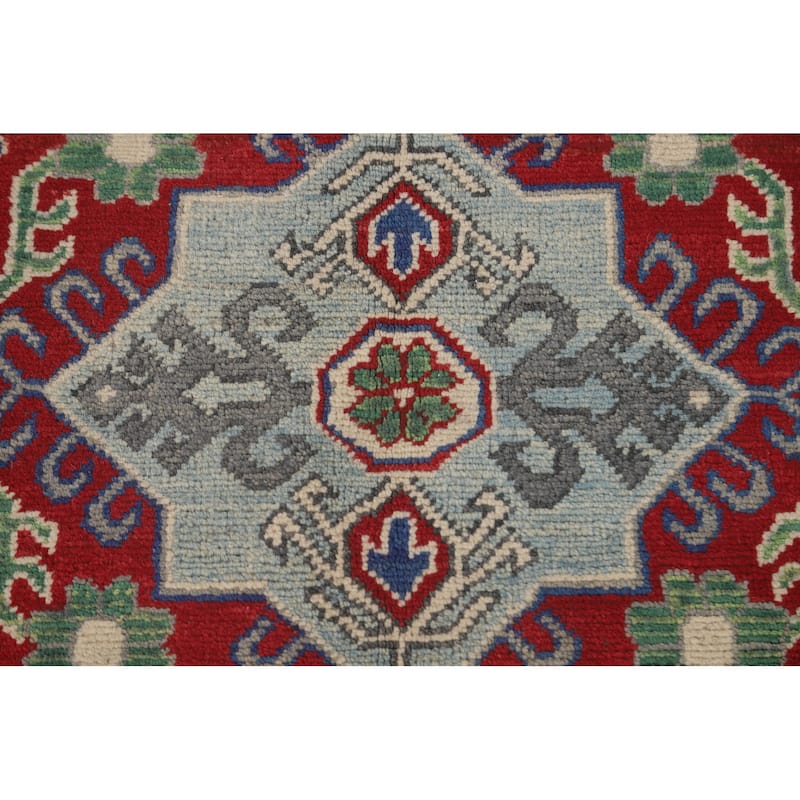Geometric Kazak Area Rug Handmade Oriental Grey Wool Carpet - 5'6" x 7'9"