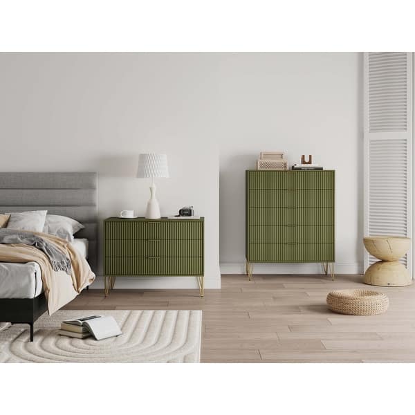 Manhattan Comfort2-Piece DUMBO Modern 5-Drawer Tall Dresser and DUMBO Modern Nightstand 2.0 in Rustic Grey Manhattan Comfort2-Piece DUMBO Modern 5-Drawer Tall Dresser and DUMBO Modern Nightstand 2.0 in Rustic Grey
