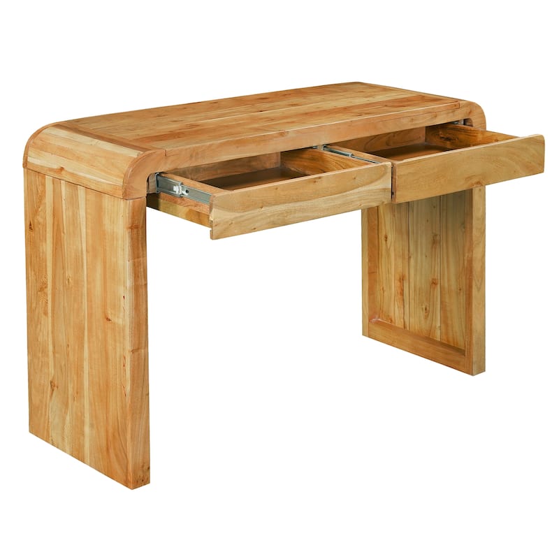 Arlow Console Table 43" Wide Top Handcrafted Natural Brown Acacia Wood Dual Drawer Storage