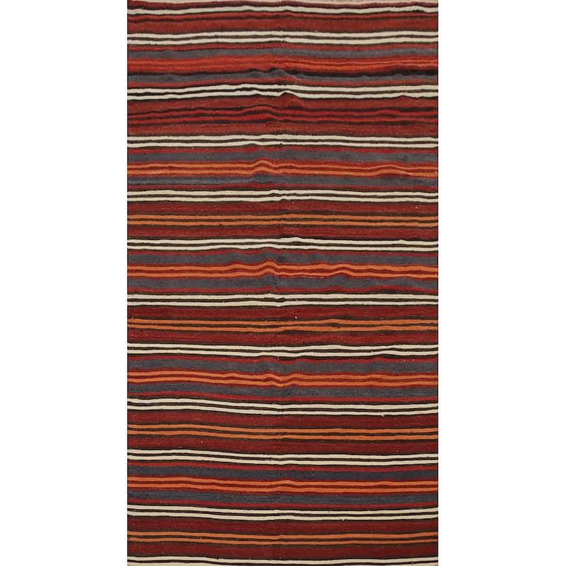 Hand Woven Oriental 100% Wool Carpet Southwestern Geometric Multi-Colored Kilim Area Rug - 8' 5'' X 4' 7''