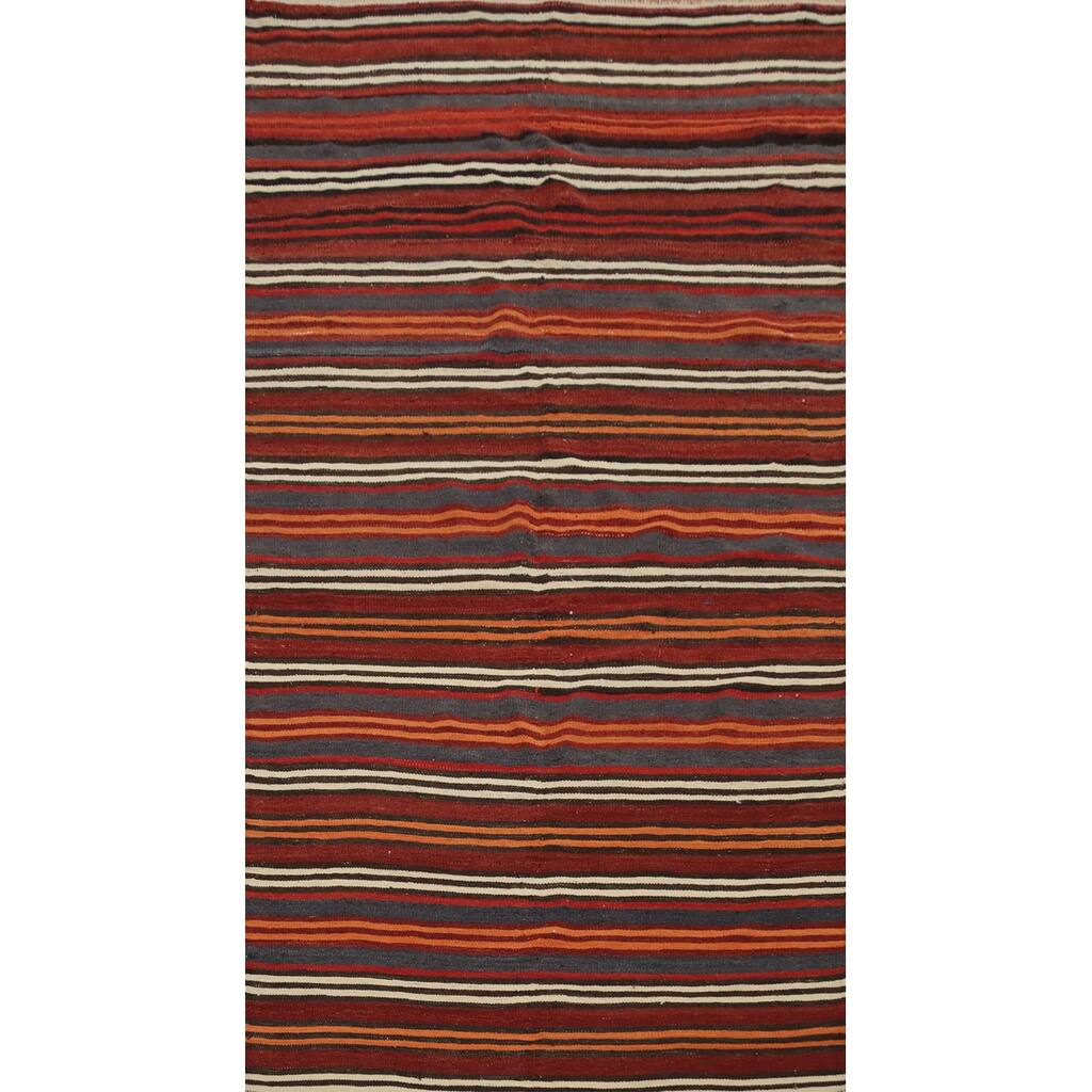 Hand Woven Oriental 100% Wool Carpet Southwestern Geometric Multi-Colored Kilim Area Rug - 8' 5'' X 4' 7''