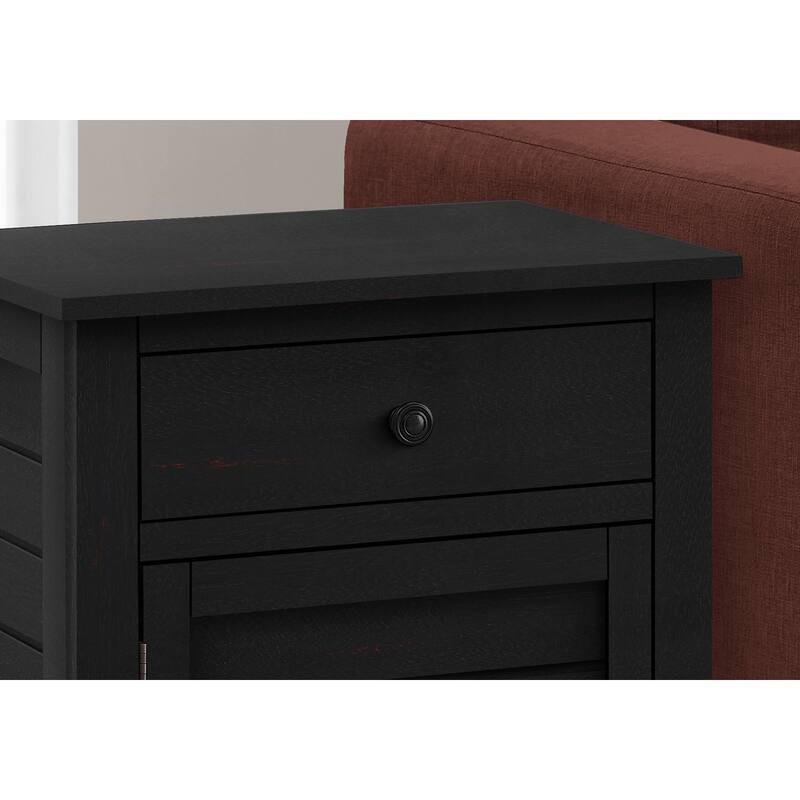 Accent Table, Nightstand, Storage Drawer, End, Side Table, Bedroom, Lamp, Storage, Black Veneer, Transitional - Black