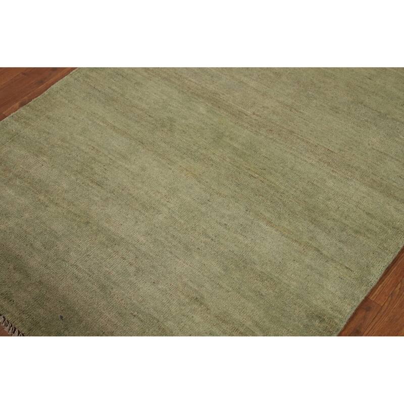 Hand Knotted Oriental 100% Wool Carpet Modern Solid Green Gabbeh Area Rug - 5' 0'' X 3' 5''