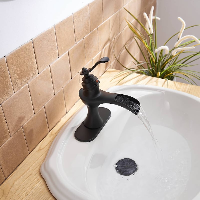 Waterfall Bathroom Sink Faucet With Drain Single Handle Bathroom Faucets One Holes Basin Vanity Mixer Taps With Deck Plate