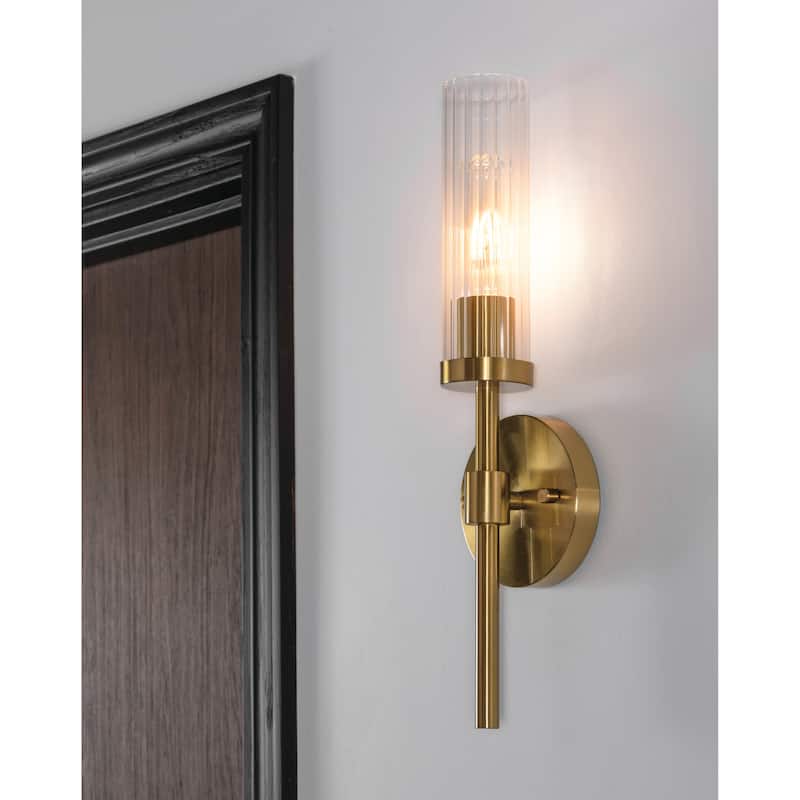 AFX Huntington 18'' Wall Sconce - Clear Ribbed Glass Shade - Light Antique Brass