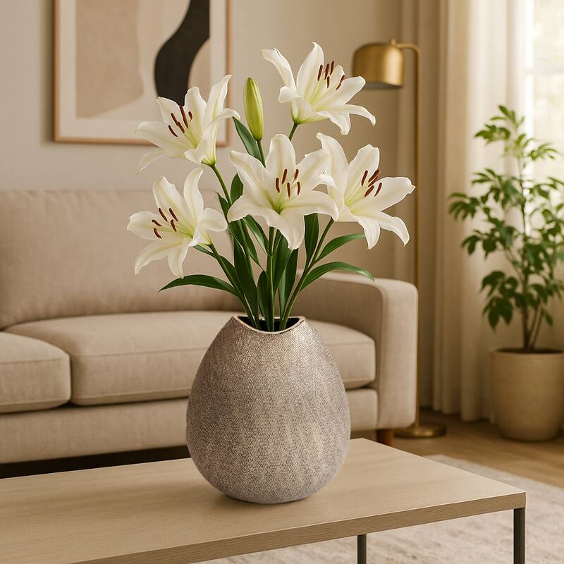 Ceramic Teardrop Textured Surface Vase - Silver - Silver/ Metallic - 11.0"