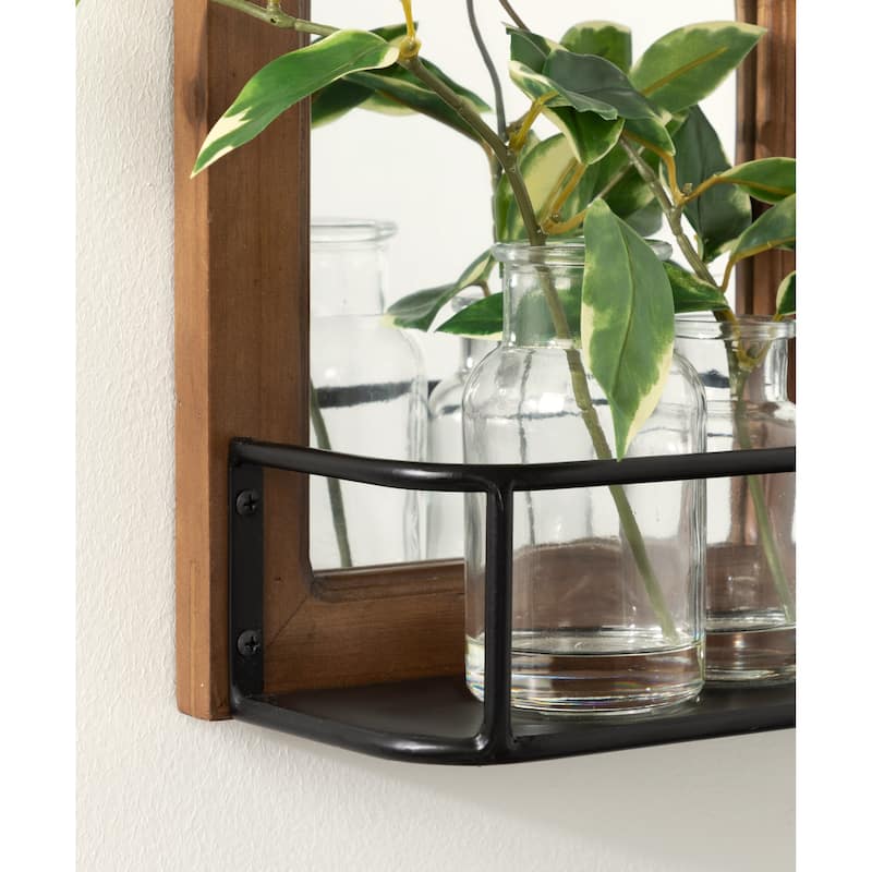 Kate and Laurel Jackson Distressed Wood Windowpane Mirror w/MetalShelf