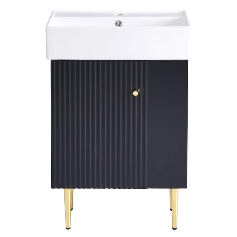 21.6" Bathroom Vanity, Combo Cabinet, Bathroom Storage Cabinet, Single Ceramic Sink, Right Side Storage
