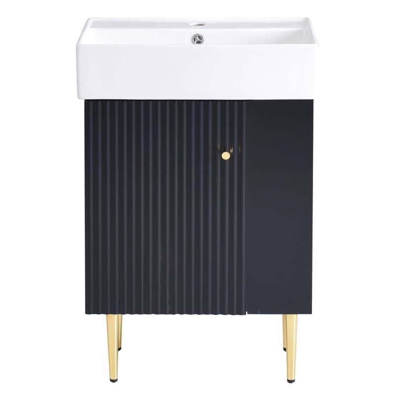 Compact Wave-Textured Bathroom Vanity with Side Open Storage