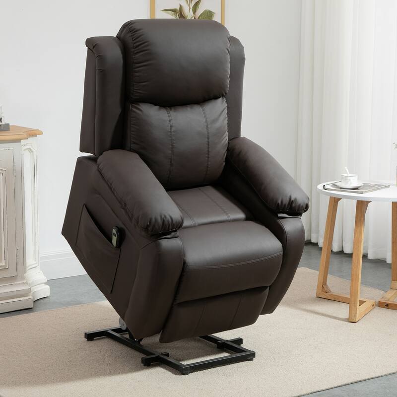 HOMCOM Living Room Power Lift Chair, PU Leather Electric Recliner Sofa Chair for Elderly with Remote Control - Brown