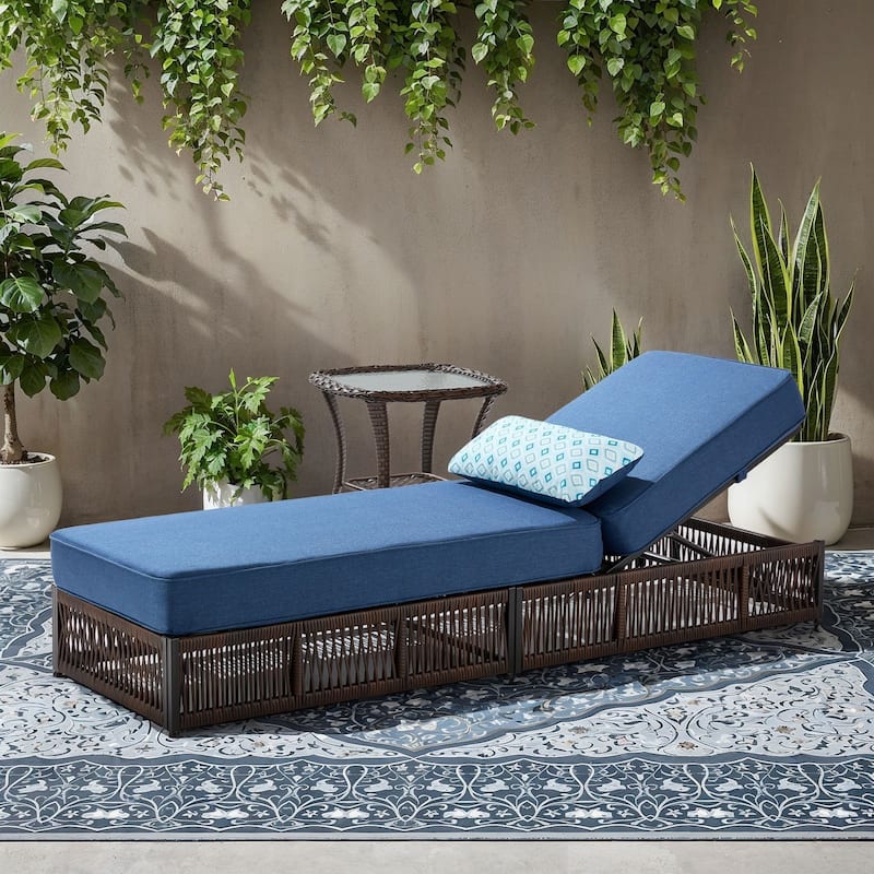 Gymojoy Outdoor Patio Chaise Lounge Chair, Luxury Recliner with 6-Position Backrest & 5-Inch Thick Cushions and Side Table - Blue