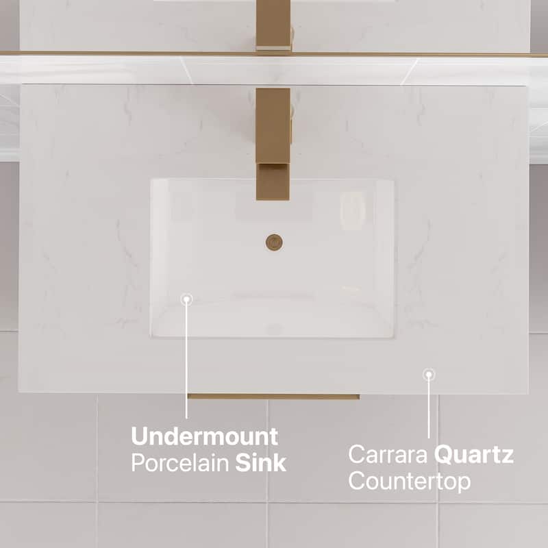 Eviva Curio Bath Vanity with WH Carrara Quartz Top and Undermount Sink