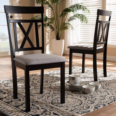 Luxury Fabric Dining Chairs Set - Modern Upholstered Accent Chairs - Dark Brown Finish - Set of 2