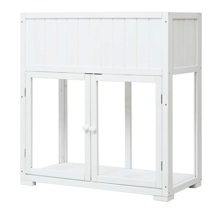 Modern Wood Cold Frame Elevated Garden Bed with 2 Doors Drainage Hole Wheels and Liner, for Indoor Outdoor - 8' x 10'