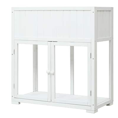 White Wooden Garden Cold Frame with PC Panels Drainage and Removable Wheels - 35.4”L x 17.7”W x 37.4”H