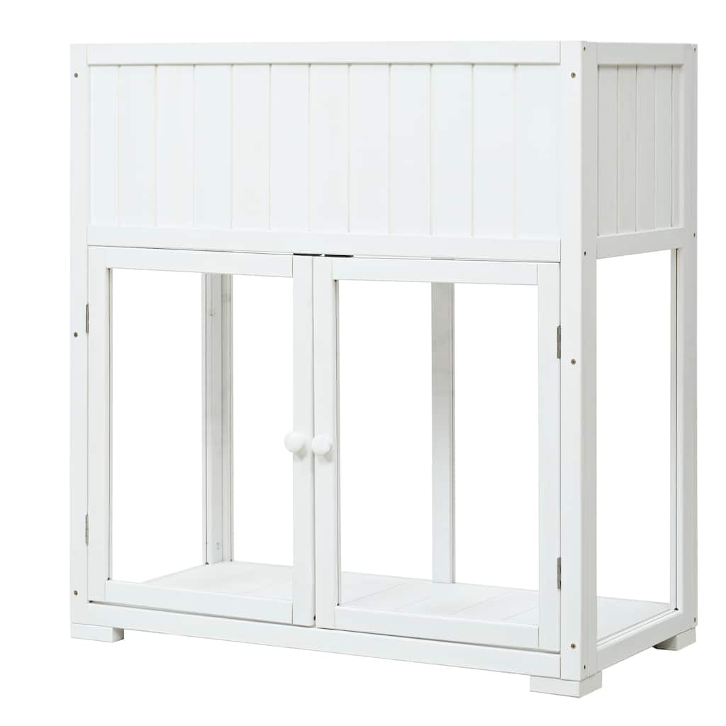 White Wooden Garden Cold Frame with PC Panels Drainage and Removable Wheels - 35.4”L x 17.7”W x 37.4”H