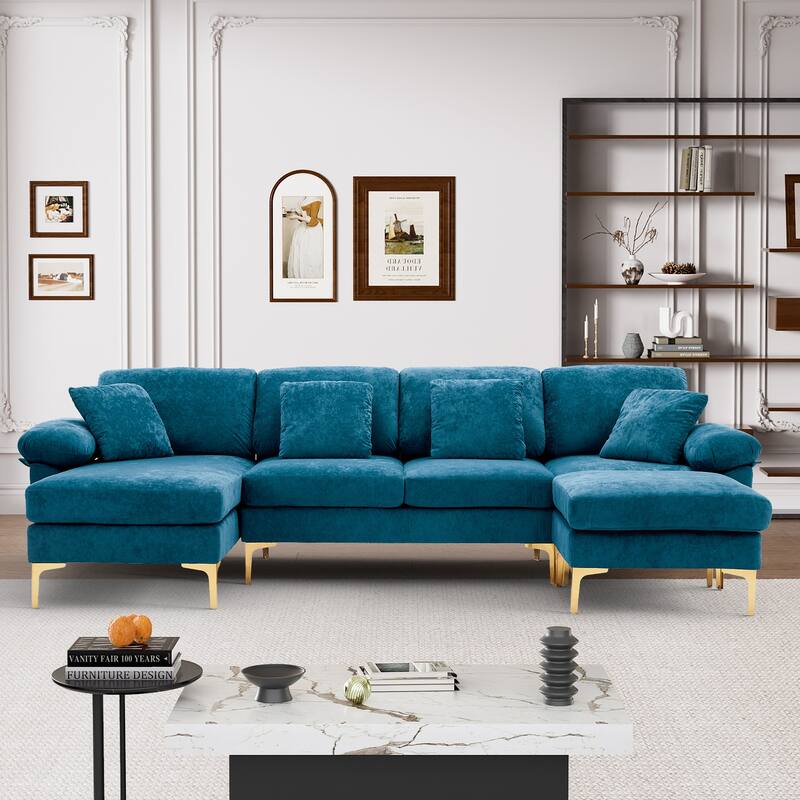 110" Upholstered Velvet U-shaped Sectional Sofa With Chaise Lounge & Ottoman