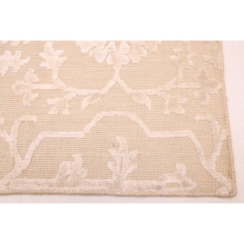ECARPETGALLERY Hand Loomed Elysian Beige, Ivory Viscose, Wool Rug - 6'8 x 9'11