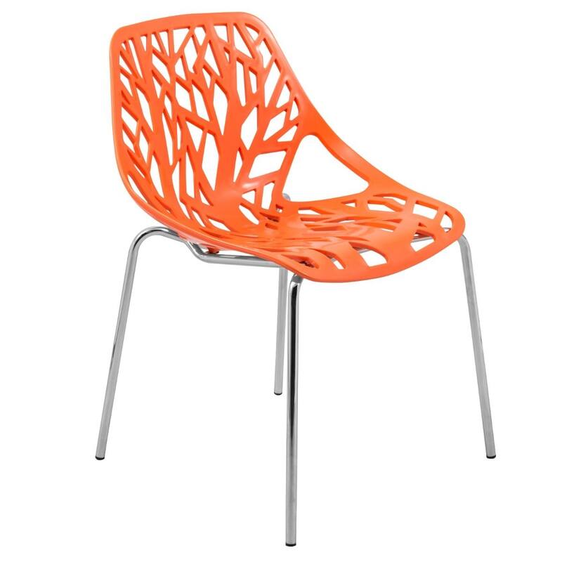 Asbury Stackable Dining Chair with Chrome Legs Side Chair with Modern Cut-Out Design Backrest - Orange
