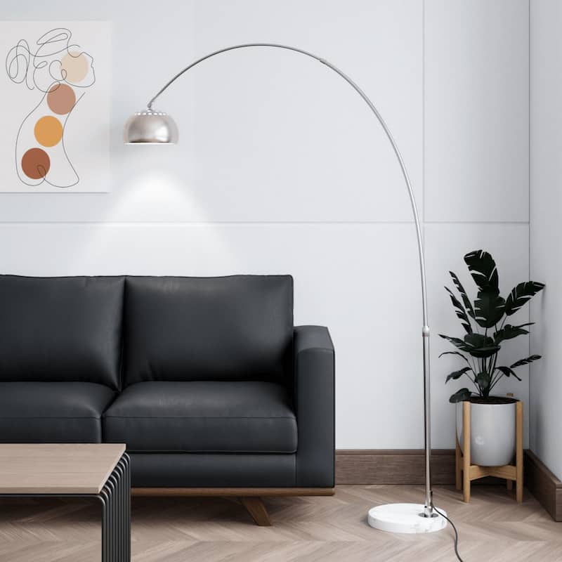 Floor Lamp with White Marble Base and Metal Lamp Shade Arco Collection - 76"