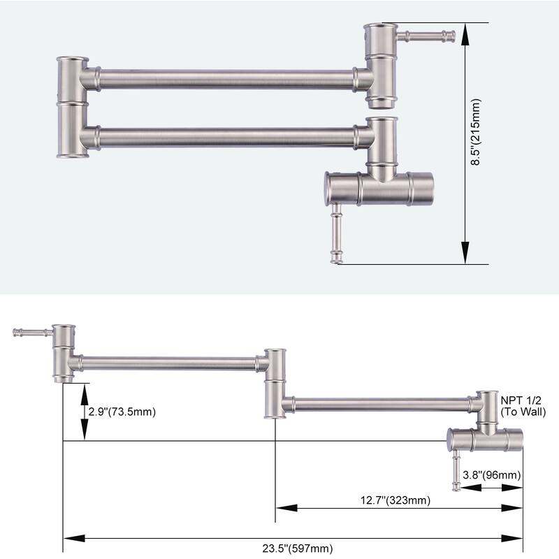 WOWOW 23.5-inch Wall Mount Pot Filler with Double Handle