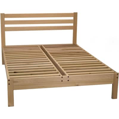 Wooden Platform Bed Frame with Slatted Headboard Strong Hardwood Base for Comfortable Sleep