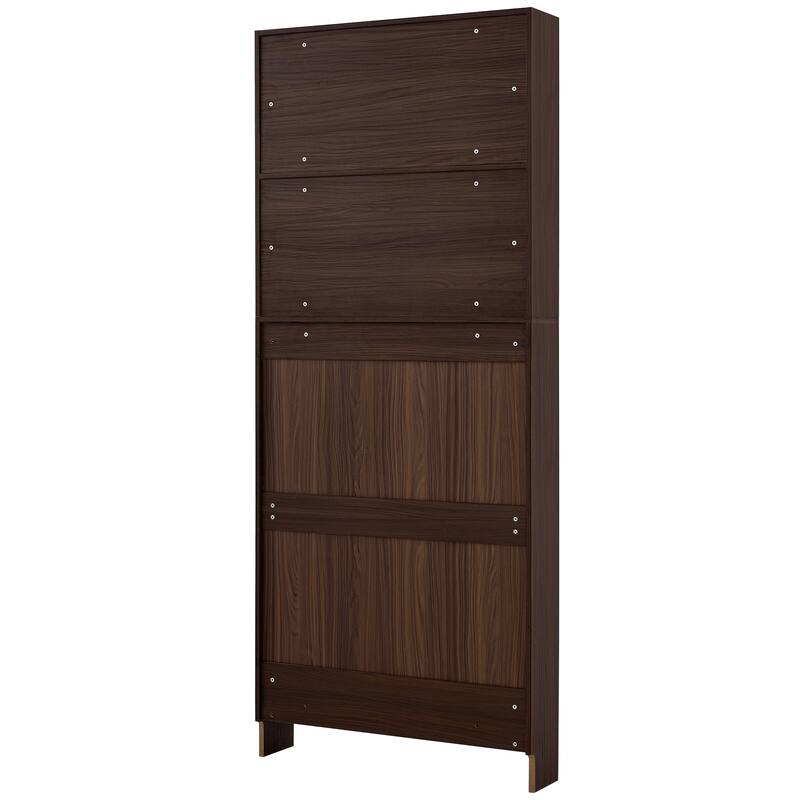 78.75'' Tall Narrow Dark Wood Storage Cabinet with Flip Drawers