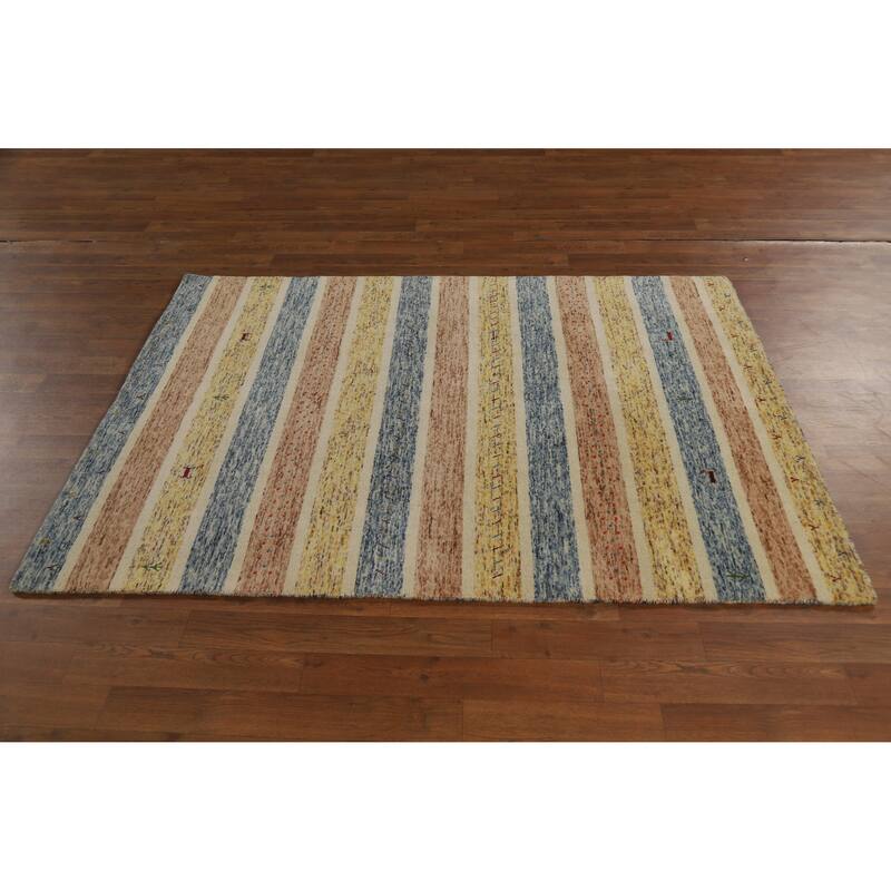 Hand Knotted Oriental 100% Wool Carpet Tribal Animal Pictorial Multi-Colored Gabbeh Area Rug - 5' 9'' X 4' 0''