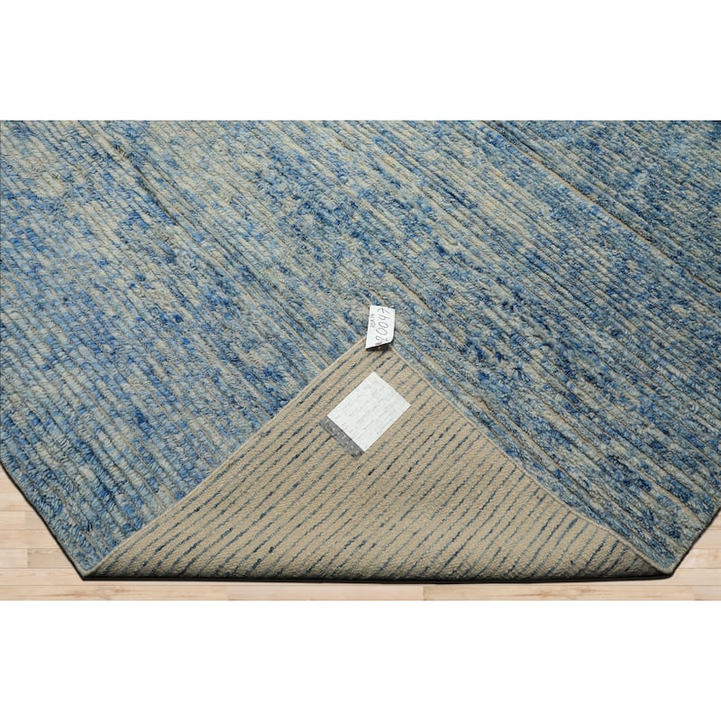 10x14 Tibetano Hand Knotted Wool Blue Modern & Contemporary Plush Pile Textured Rug - 10' x 14'