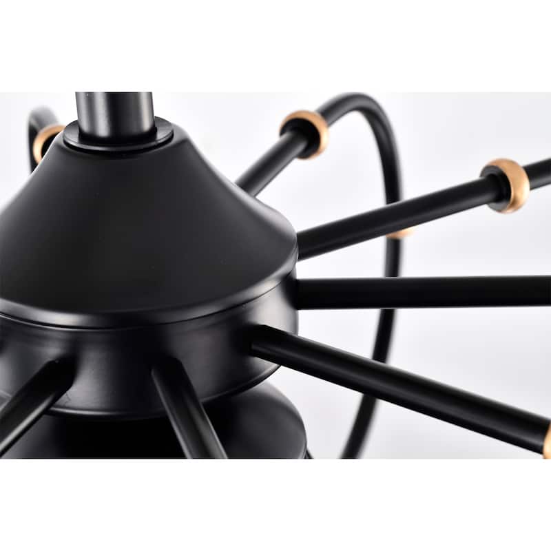 Mill 29 Inch Matte Black with Gold plate Remote Fandelier