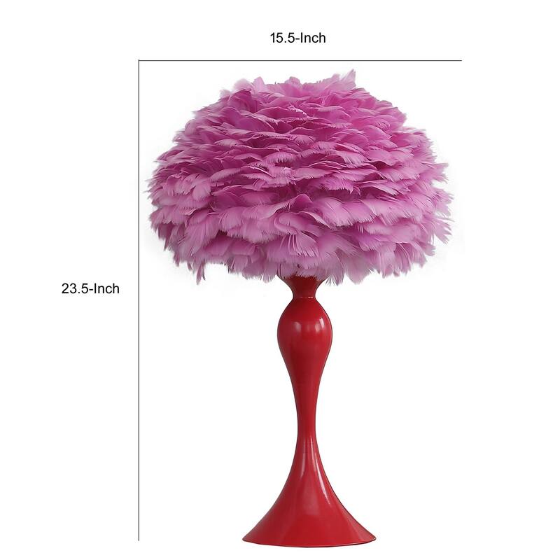 Lily 24 Inch Metal Glam Feather Table Lamp, Candlestick, 40W, Pink, Red