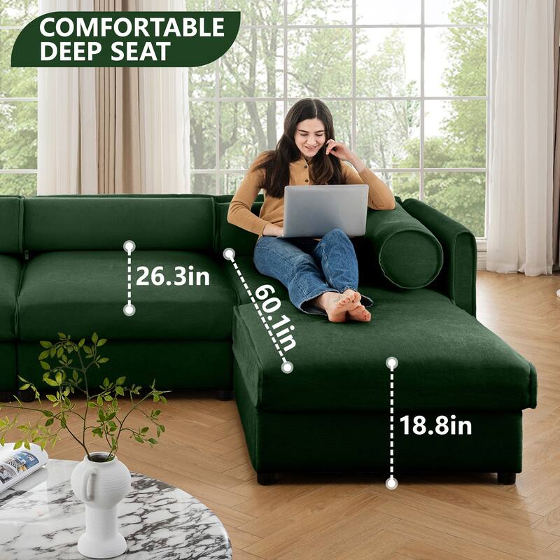 Upholstered Leisure Couch with Hidden Storage, Luxurious Sectional Sofa for Living Room, 75.5" Chenille Loveseat with 2 Ottomans
