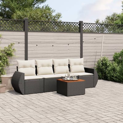 vidaXL Patio Sofa Set with Cushions Outdoor Furniture 5 Piece Poly Rattan - 24.4 x 27.6 x 27.2